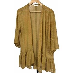 Maurices‎ Cardigan Open Front Ruffle Tunic Sheer Swiss Dot Romantic Gold Plus 0X
